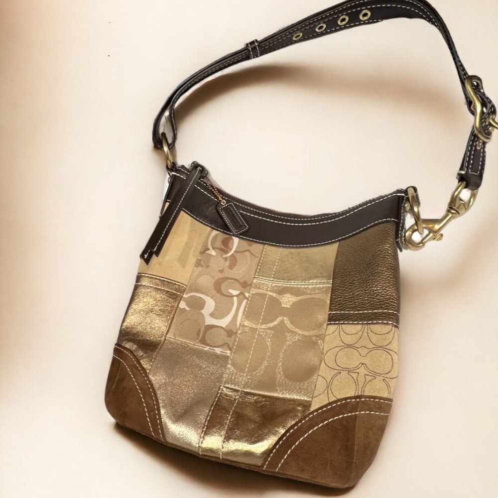 Stunning Coach Patchwork Logo Brown Shoulder Bag … - image 1